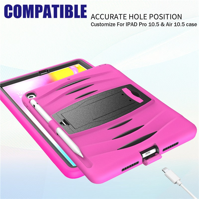 Shock Wave Kickstand Case Anti-Fall Protection With Pencil Holder For 10.5inch iPad Air3/iPad Pro10.5-Rose Red