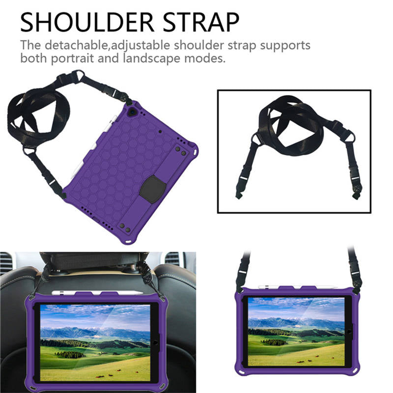 Hive iPad Case For iPad Pro/Air 10.5/iPad 10.2 Durable Stand Cover With Shoulder Strap-PurpleBlack