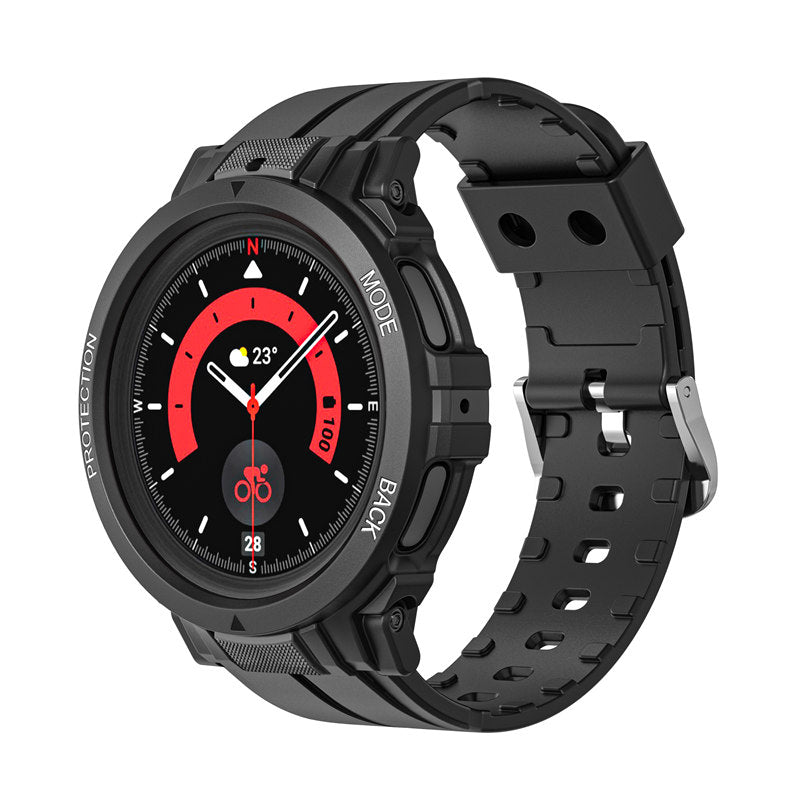 TPU Rugged Watchbands with Protective Case for Samsung Galaxy Watch 5 Pro 45mm Watch 4-Black