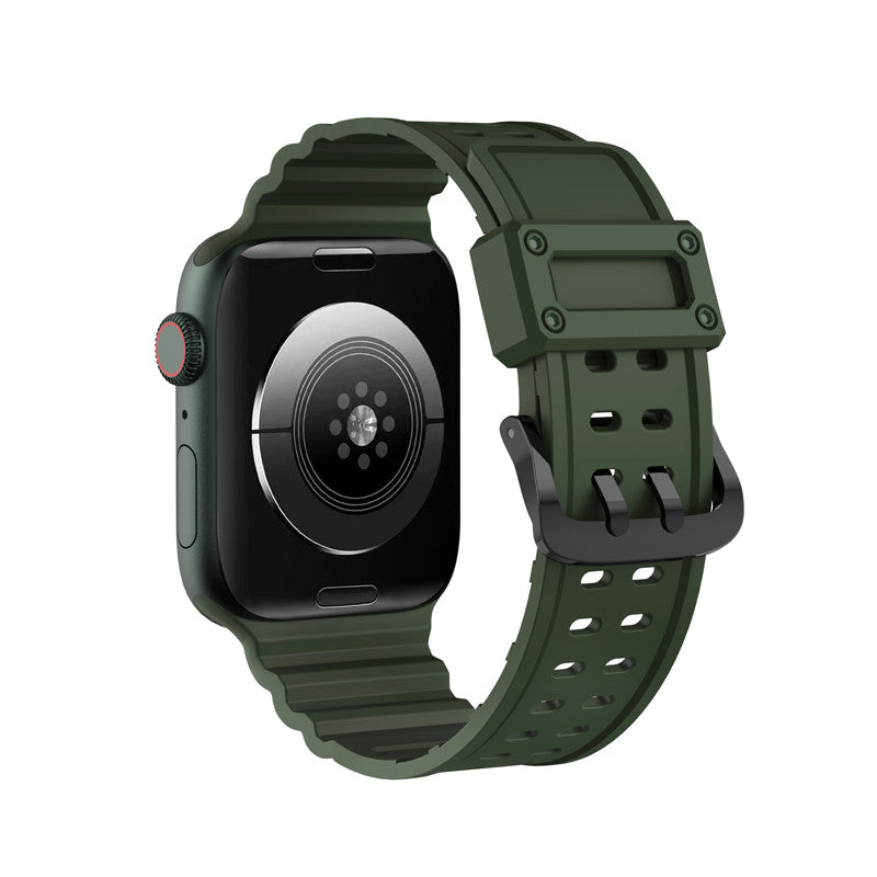 Shockproof Silicone WatchBand Double Breasted Straps for iWatch-DarkGreen