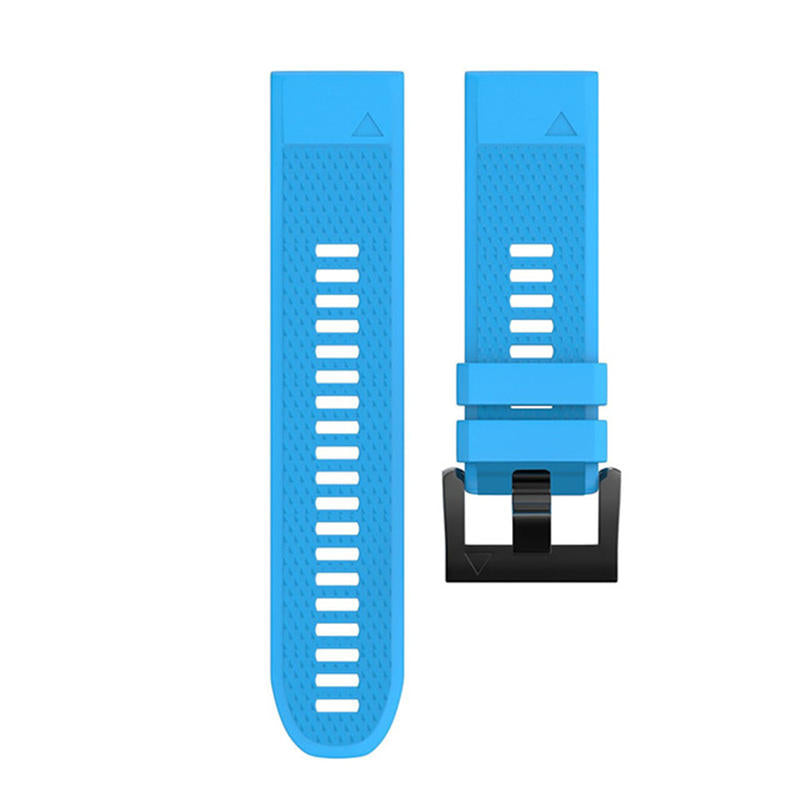26mm Width Easy Fit Soft Silicone Watch Strap For Garmin Fenix 5X/5X Plus/6X/6X Pro/3/3 HR Black Steel Buckle-Sky Blue