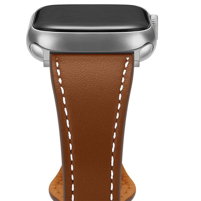 Apple Watch Strap Solid Color Leather for iWatch Series 7/SE/6/5/4/3/2/1-Brown