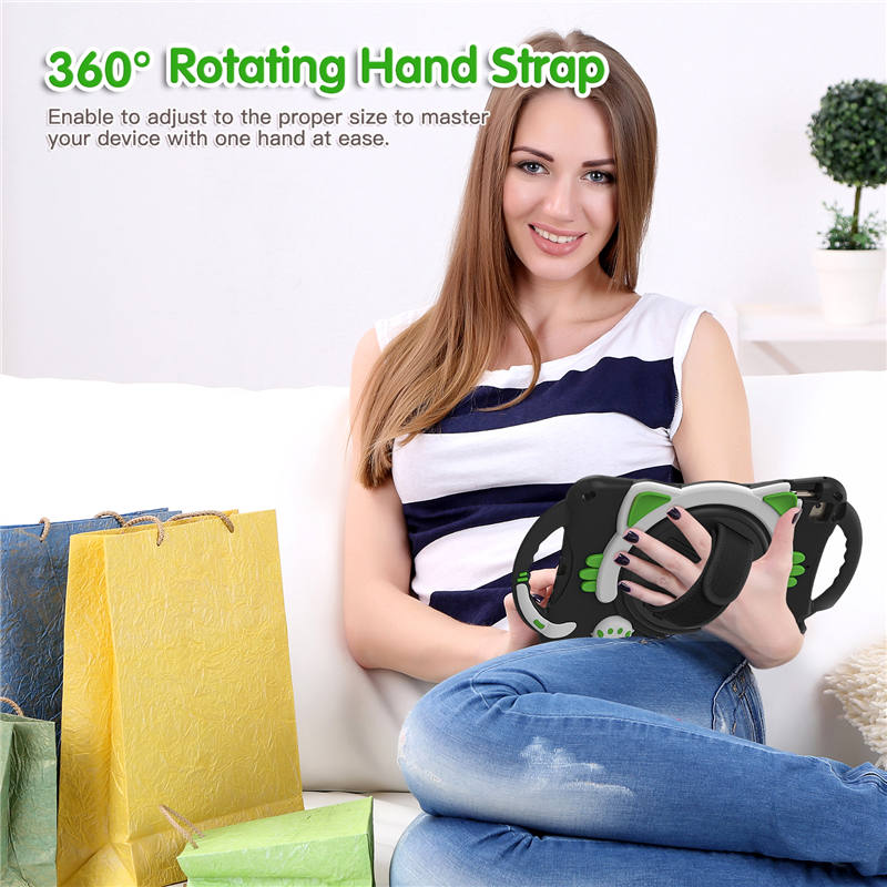CatA iPad Silicone Case For iPad Mini 5 4 3 2 1 Built-in Handle Stand With a Strap-Black Green