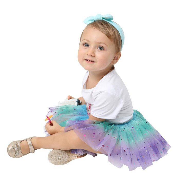 2 Pack Baby Girls Rainbow Skirt 4-Layer Tulle Princess Ballet Dress-Pink Purple