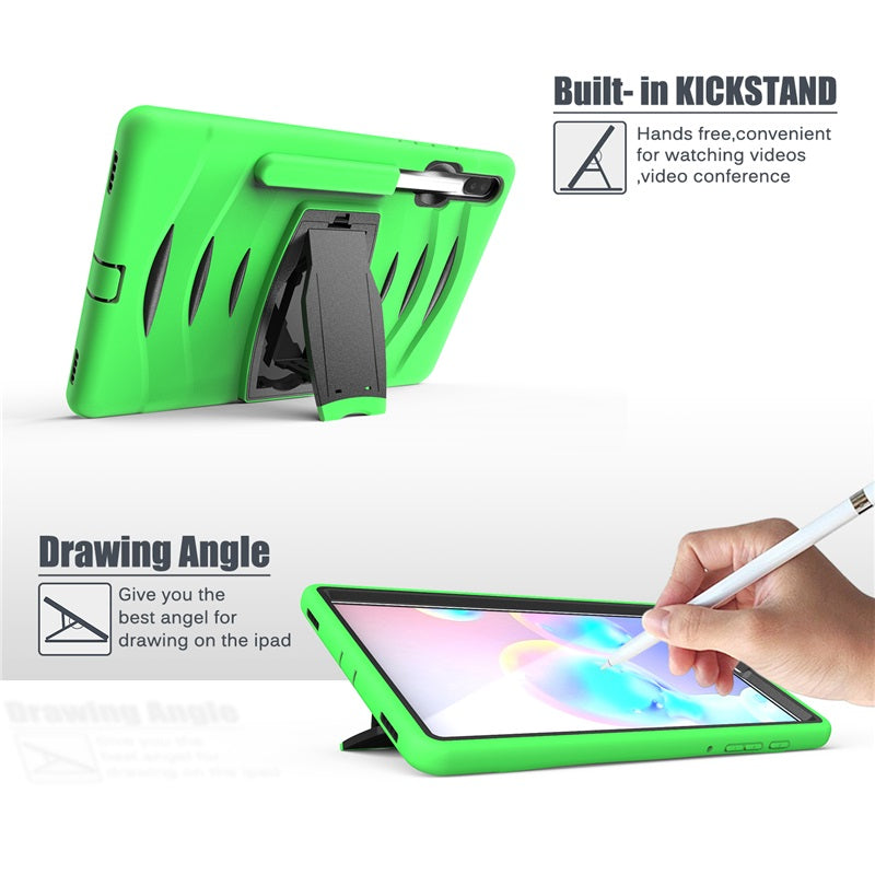 Shock Wave Kickstand Case Anti-Fall Protection With Pencil Holder For Samsung Tab S6 10.5inch T860/T865/T867(2019)-Green