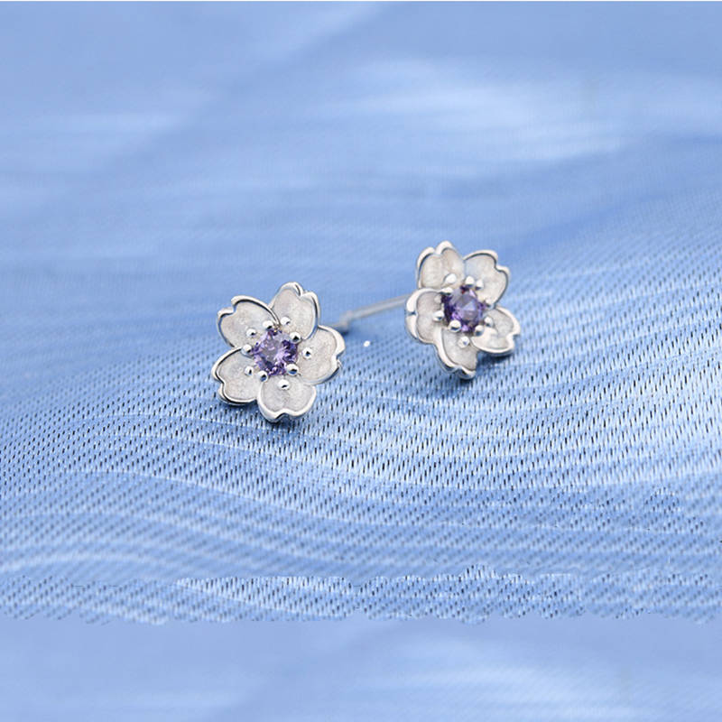 Flower Cubic-zirconia Stud Earrings for Women-Purple