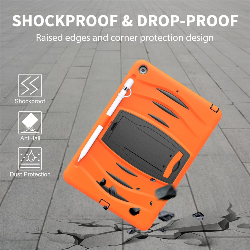 Shock Wave Kickstand Case Anti-Fall Protection With Pencil Holder+Cap For New iPad 7 10.2inch(2019)-Orange
