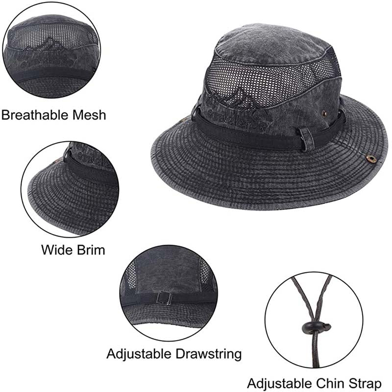 Sun Hat Wide Brim Fisherman Hat Safari Boonie Hat-Black