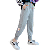 Girls Joggers Long Pants Pockets Outdoor Casual Trousers with Two-color Drawstring-Gray