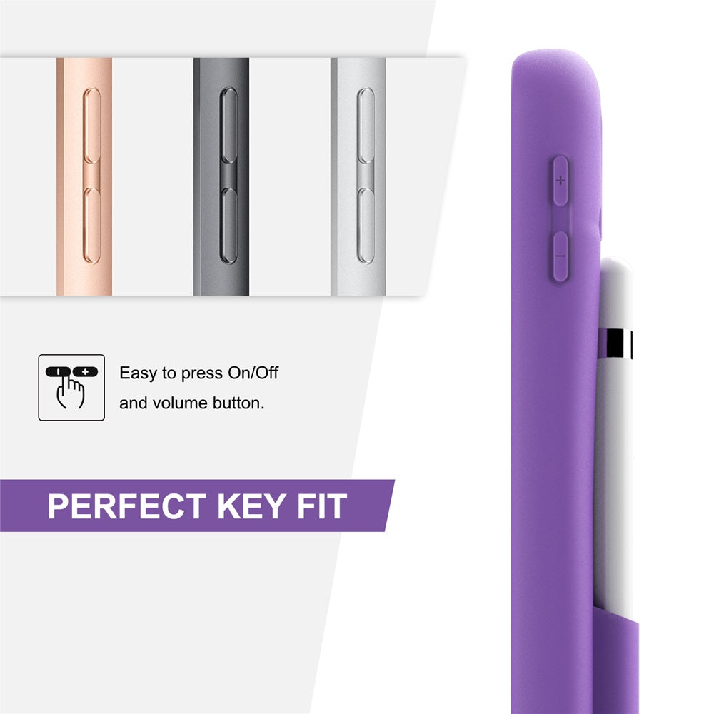 Shock Wave Kickstand Case Anti-Fall Protection With Pencil Holder+Cap For New iPad 7 10.2inch(2019)-Purple
