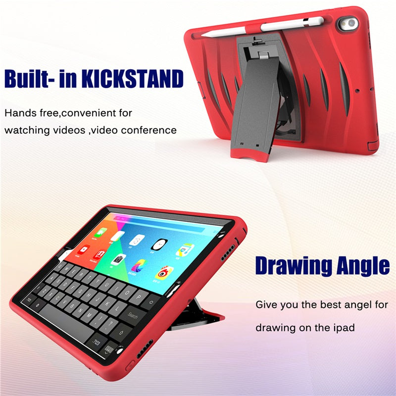 Shock Wave Kickstand Case Anti-Fall Protection With Pencil Holder For 10.5inch iPad Air3/iPad Pro10.5-Red