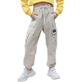 Girls Joggers Long Pants Pockets Outdoor Casual Trousers with Drawstring Multicolor-Khaki