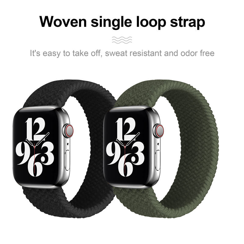 Sport Braided Solo Loop Strap Elastic Nylon Band for iWatch SE/6/5/4/3/2/1-NavyBlue