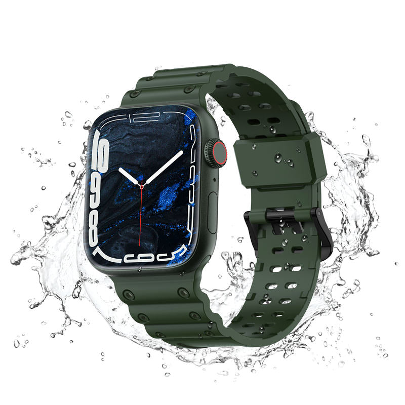Shockproof Silicone WatchBand Double Breasted Straps for iWatch-DarkGreen