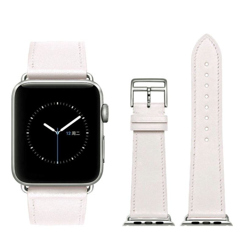 Genuine Leather Replacement Watch Band For iWatch Series SE/6/5/4/3/2/1-White