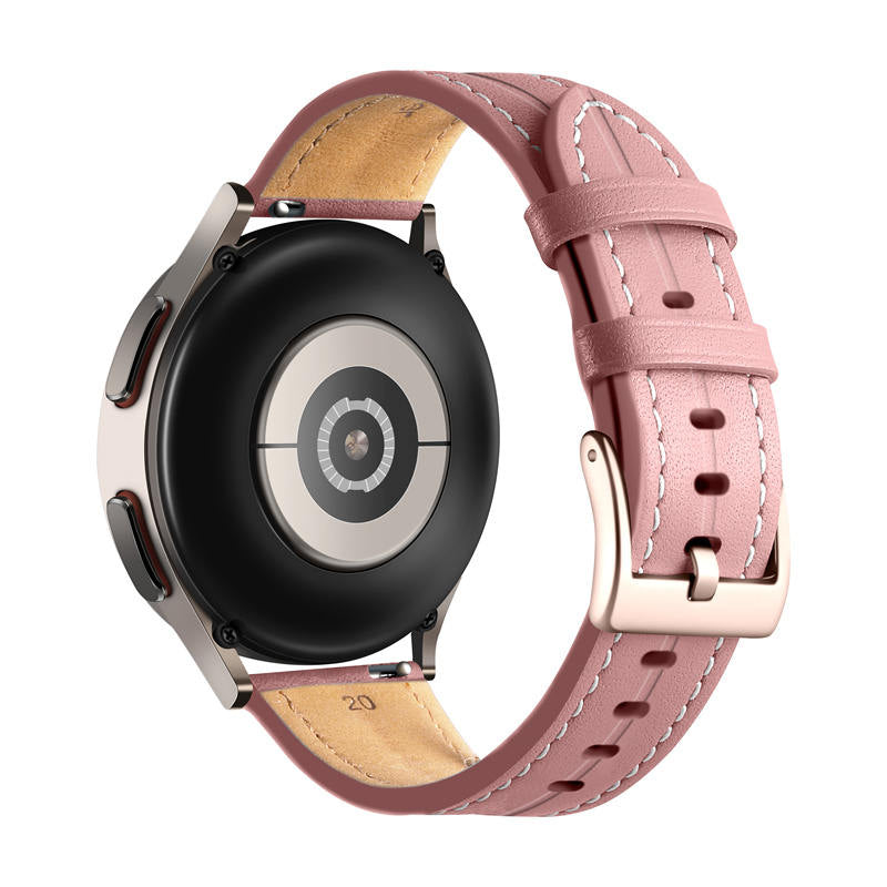 Genuine Leather Watchband Groove for Galaxy Watch 42mm/Samsung Gear S3-DarkPink