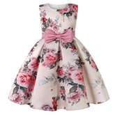 Floral Girls Dresses Summer Girl Clothes Sleeveless Dresses With Bow-Bean Paste