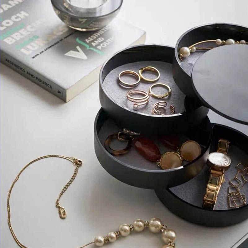 Earring Holder Simple 4-Layer Rotating Travel Jewelry Box-Black