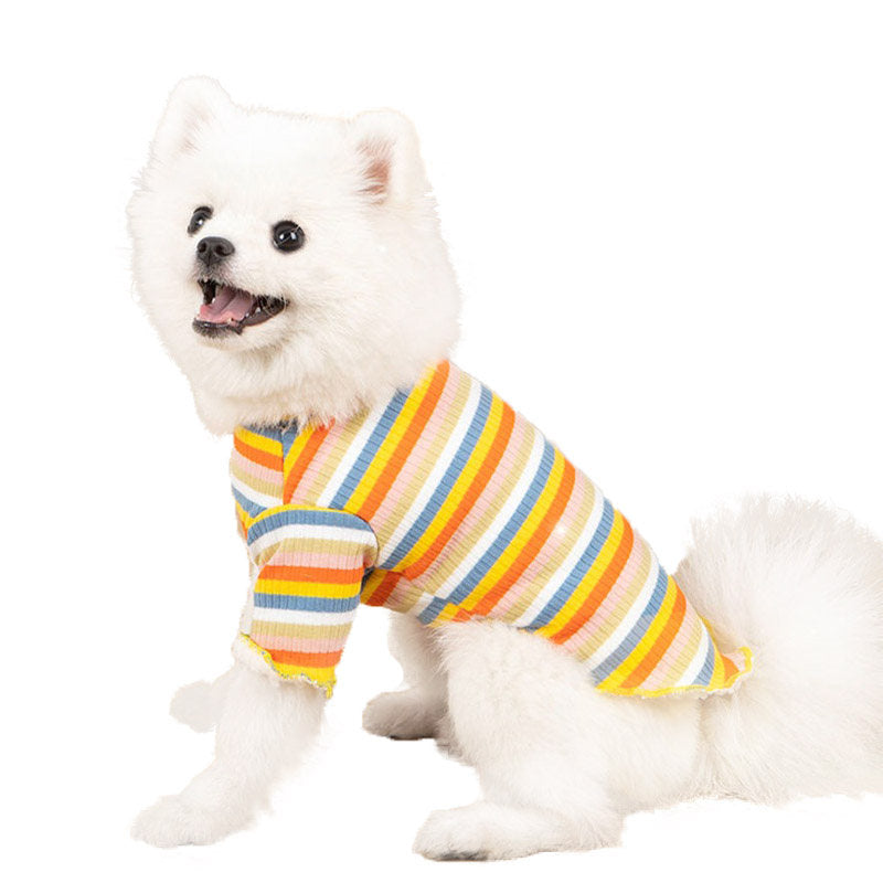 Turtleneck Pet Sweatshirt Striped Fleece Lined Warm Dog Pullover-Yellow