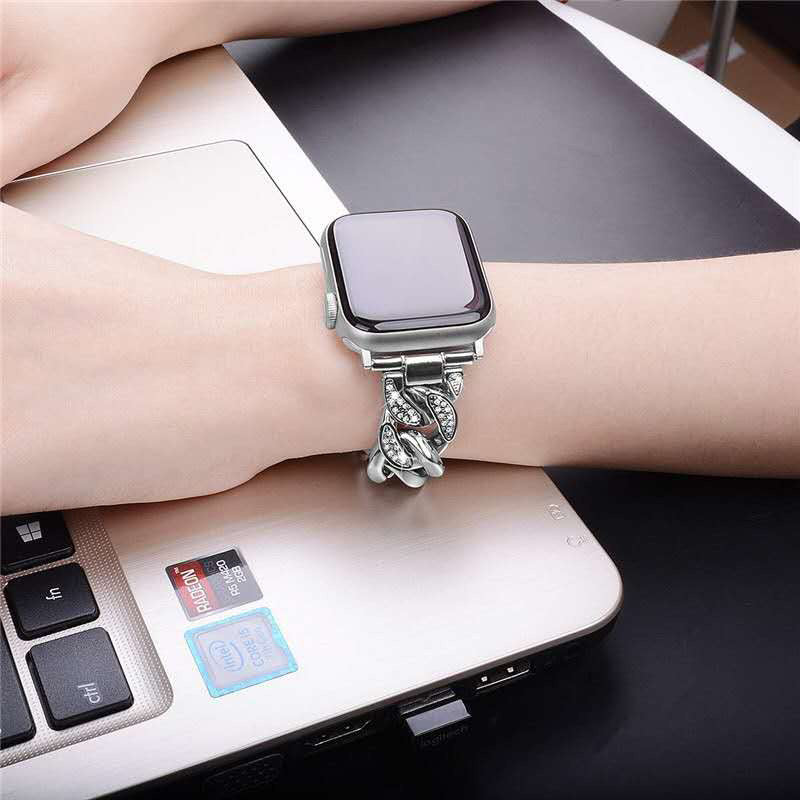 DP Bling Watch Band Stainless Steel Wristbands for Apple iWatch Series 1/2/3/4/5/6/SE For Women-Silver