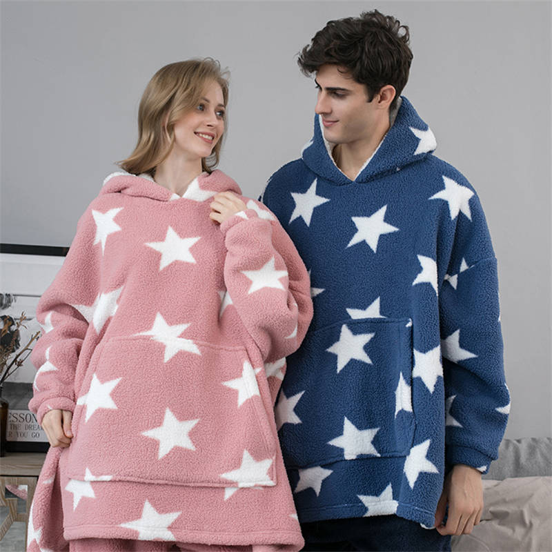 Hooded Pajama Top with Pocket for Unisex-Pink Star