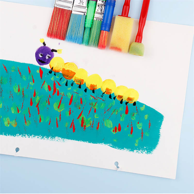 7 Pcs Kids Nylon Color Handle Paint Brushes and Sponge Tool Set