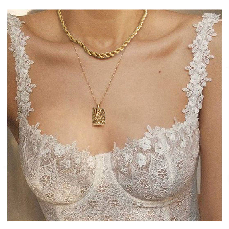Geometric Pendant Double Layered Necklace Braided Clavicle Chain