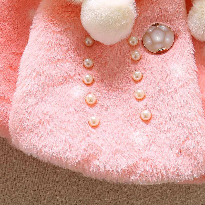 Girls Princess Faux Fur Wraps Shawl Flower Girls Bolero Princess Cape-Pink