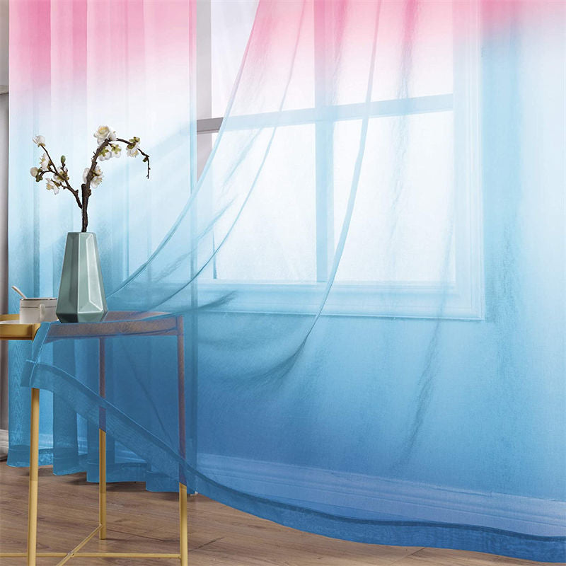 2 Panel Sheer Ombre Curtains Grommet Drapes for Girls Bedroom-PinkBlue