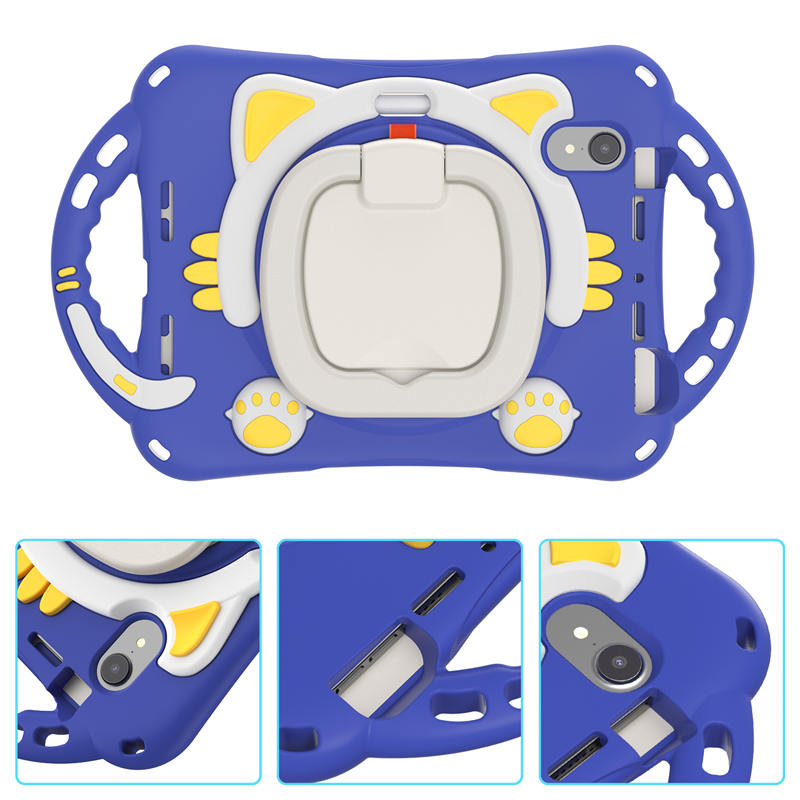 CatB Silicone Case For iPad Mini 6 Shockproof Shoulder Strap Handle Stand-Dark Blue