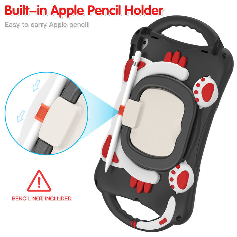 CatB Silicone Case For iPad Pro 9.7 inch Air1/2 Shockproof Shoulder Strap Handle Stand-Black Red