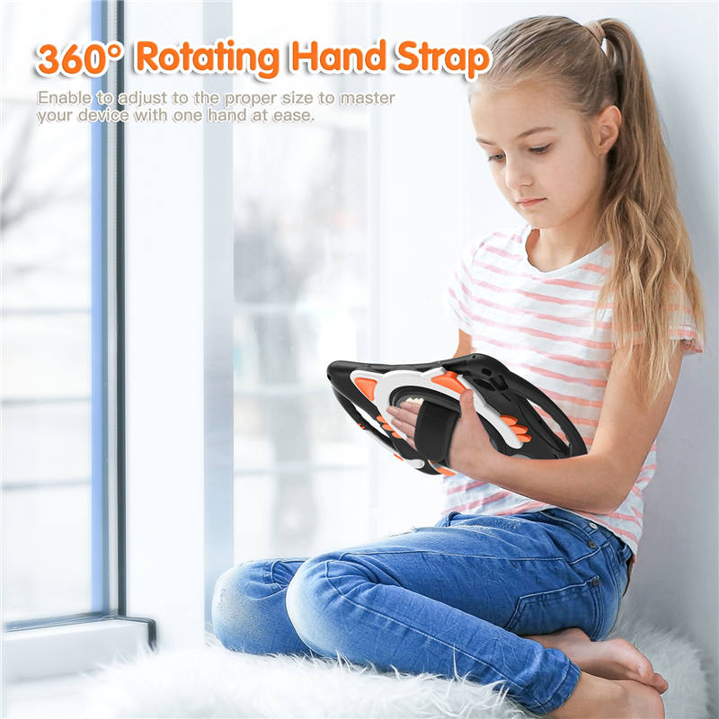 CatA iPad Silicone Case For iPad Pro 9.7 inch Air1/2 Built-in Handle Stand With a Strap-Black Orange