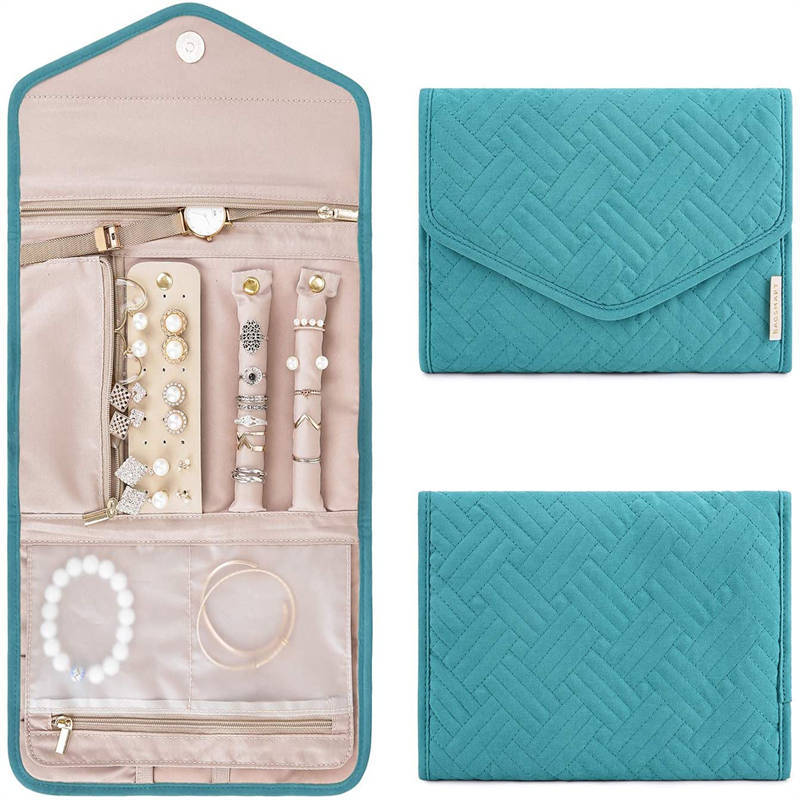Home & LivingTravel Jewelry Organizer Roll Foldable Jewelry Case for Rings Necklaces - Sky Blue