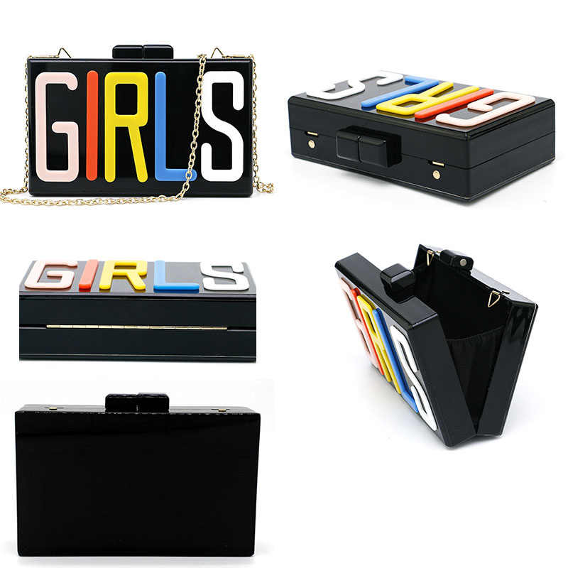 Acrylic Letter Square Box Shoulder HandBags For Wedding Party Purse