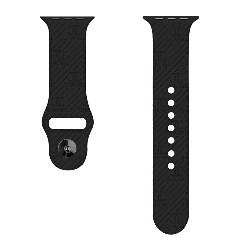 Engraved Watch Band Soft Silicone Luxury Pattern for Apple Watch-Black