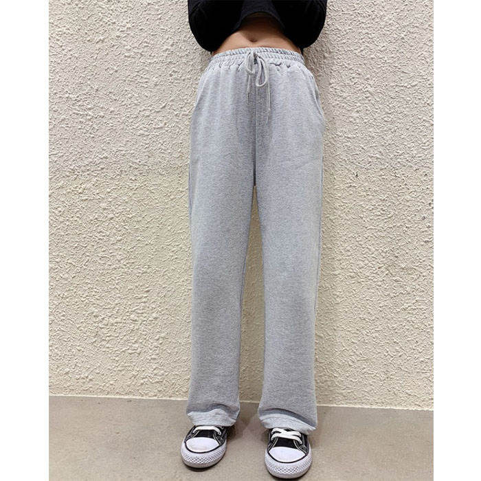 Girls Joggers Long Pants Pockets Outdoor Casual Wide Leg Pants with Drawstring Knitting-Gray