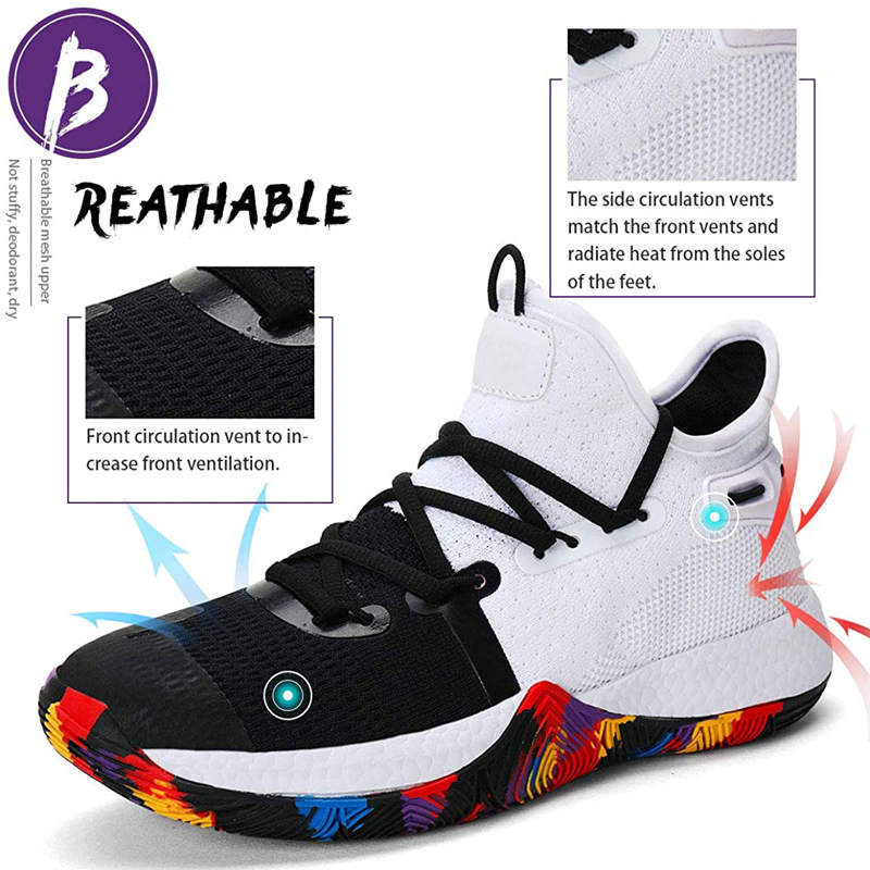 Boys Basketball Shoes Non-Slip Girls Sneakers Durable Kids Running Shoes-BlackWhite