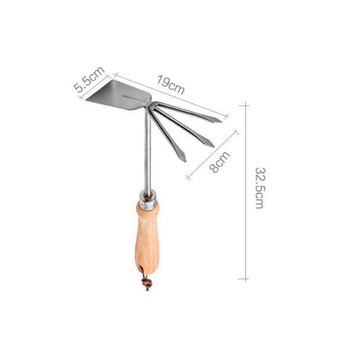 Home & Living32.5CM Gardening Hand Tool Metal Head Hoe with 3 Teeth Rake Carbon Steel Blade Heavy Duty for loosening Soil, Weeding and Digging Rust Proof