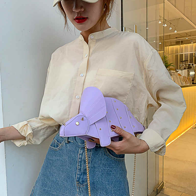 Dinosaur Shape Crossbody Shoulder Bag Women Pu Leather Rivet Chic Clutch-Purple