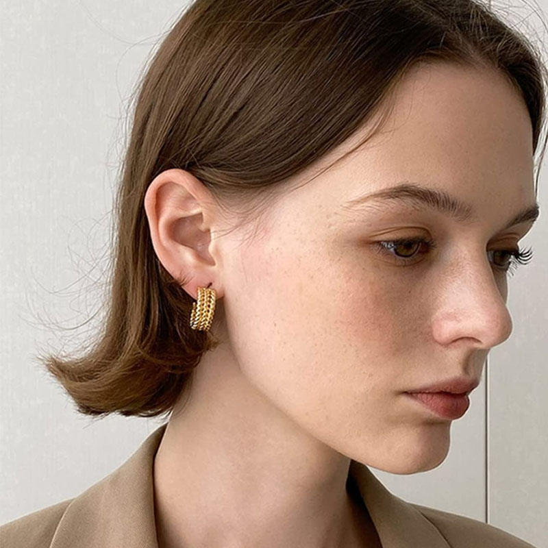 Three-layer Twisted Rope C-shaped Earrings for Women