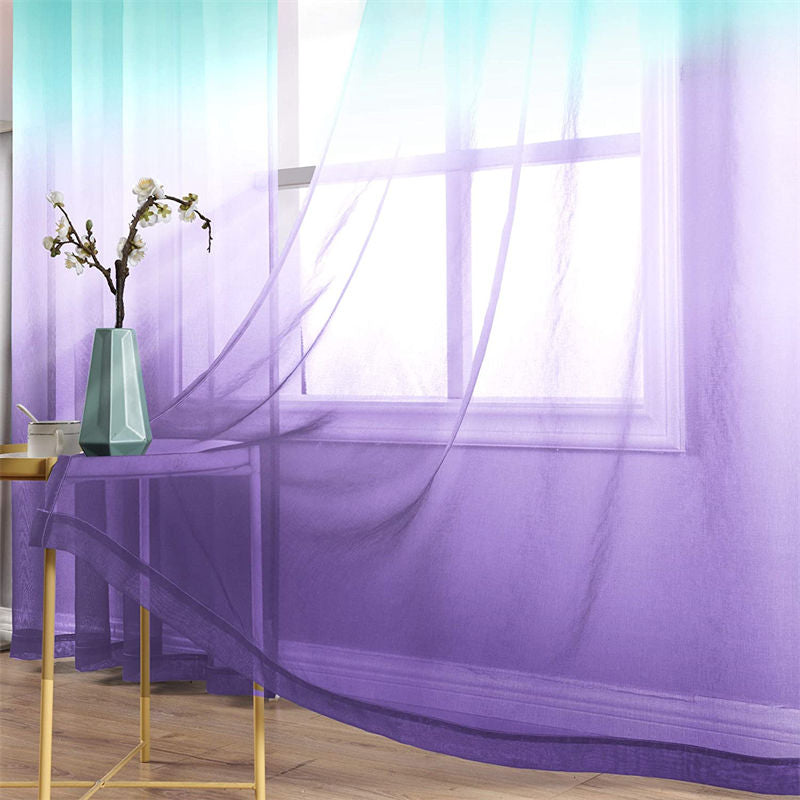 2 Panel Sheer Ombre Curtains Grommet Drapes for Girls Bedroom-CyanPurple