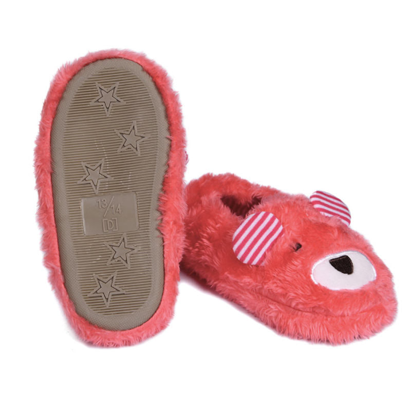 Toddler Boys Girls Slippers Cute Cartoon Bear Plush Warm Home Shoes-Pink