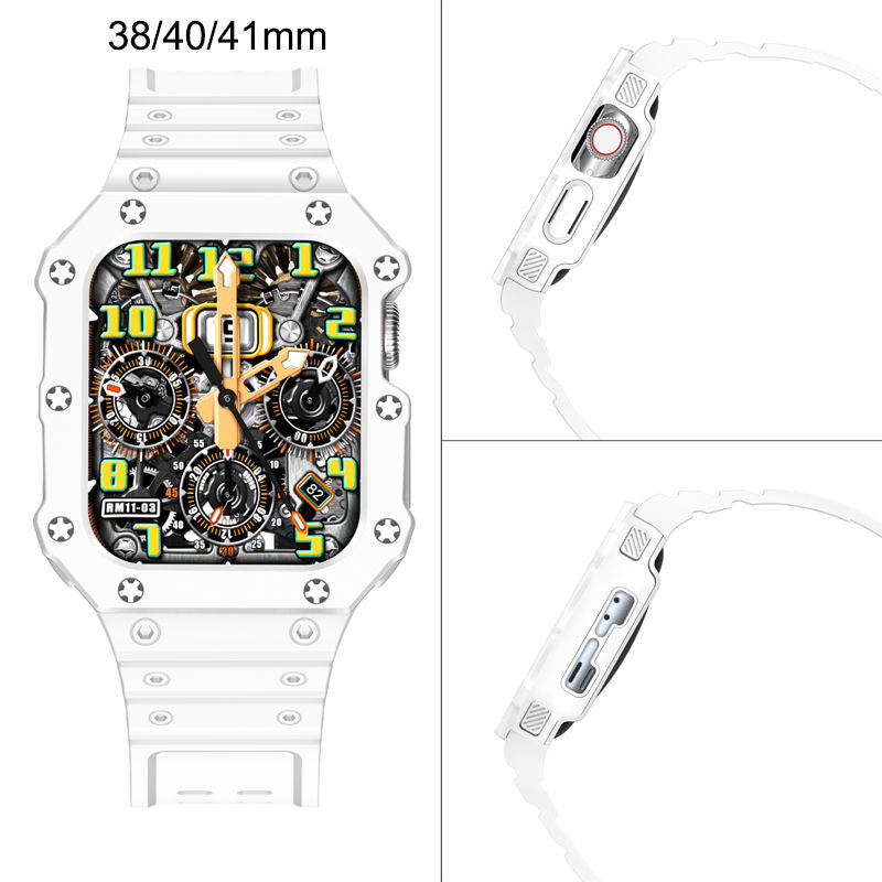 Sport Rugged Watchbands with Bumper Case Compatible for Apple Watch-All White