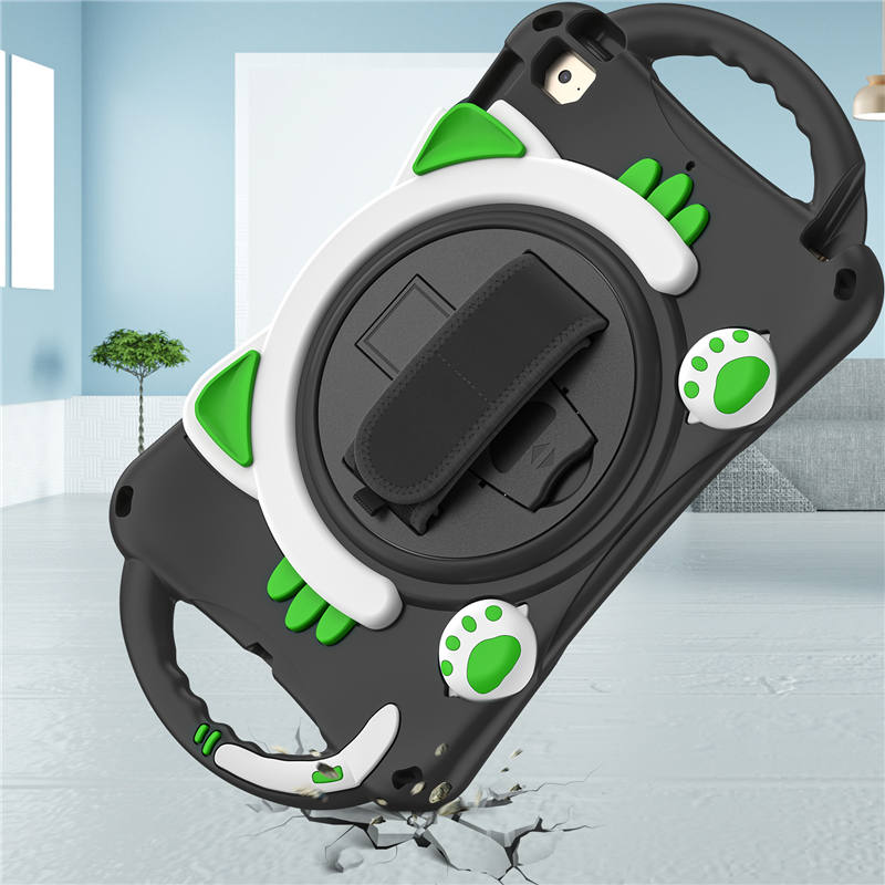 CatA iPad Silicone Case For iPad Mini 5 4 3 2 1 Built-in Handle Stand With a Strap-Black Green