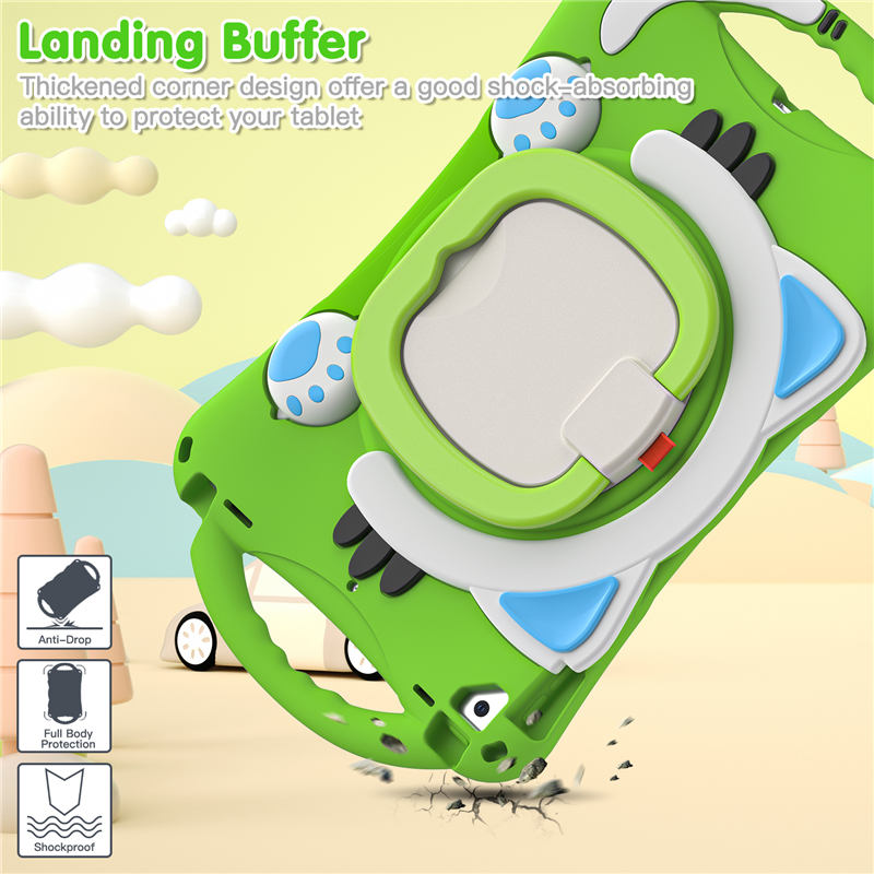 CatB Silicone Case For iPad 10.2 Air10.5 Pro10.5 Shockproof Shoulder Strap Handle Stand-Green