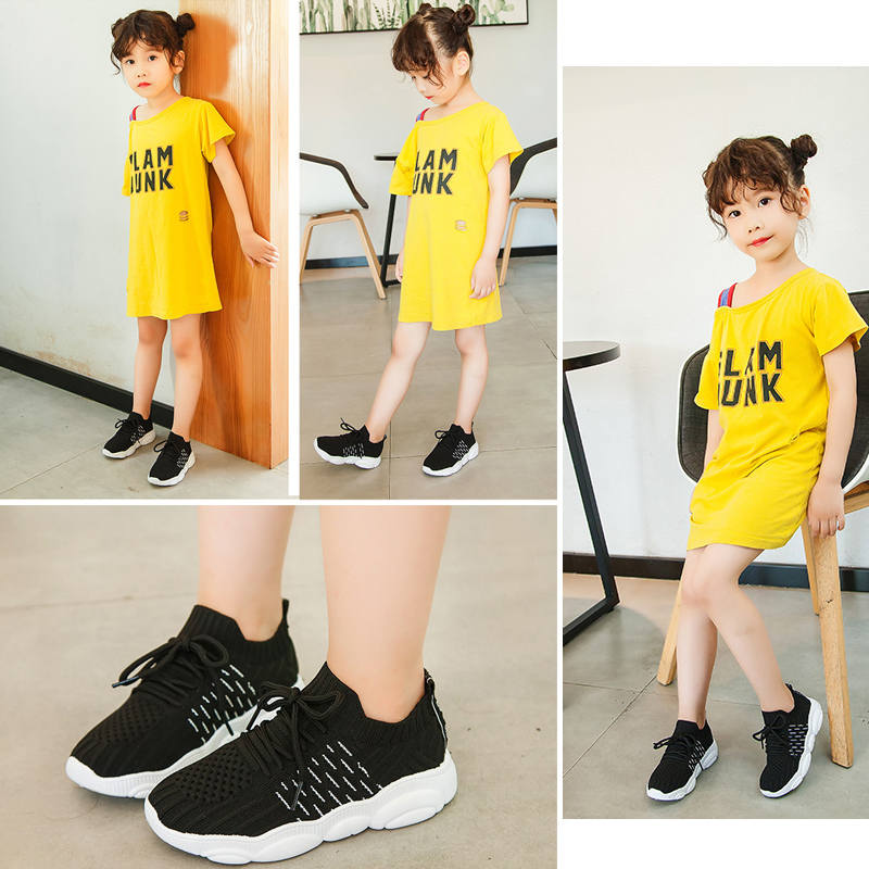 Girls and Boys Sneakers Cotton Mesh Breathable Shoes Outdoor-Black