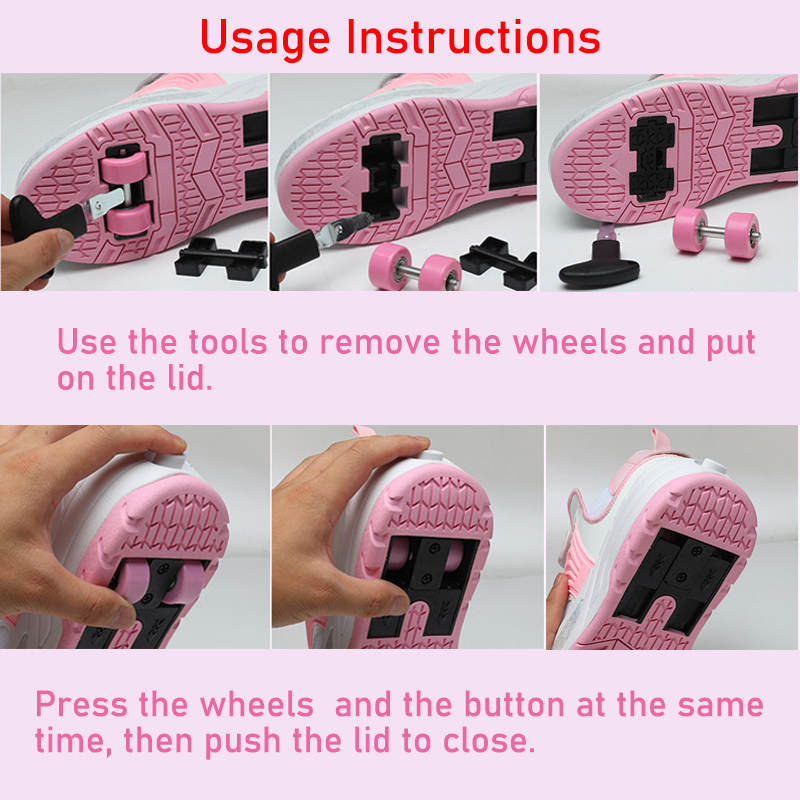 Ultralight Sneaker Roller Skate Shoes with Quad Roller for Children-Black