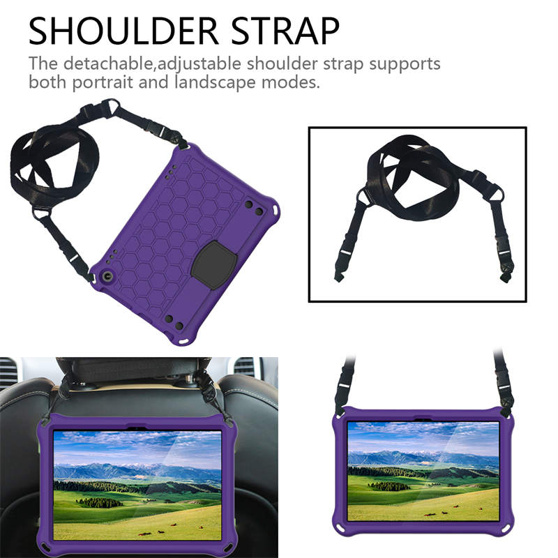 Hive Kindle Fire HD8/HD8 Plus (2020) Tablet Case Durable Stand Cover With Shoulder Strap-PurpleBlack