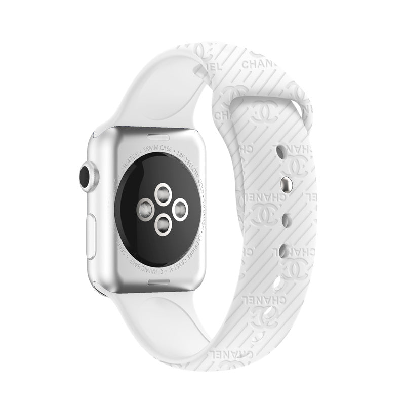 Engraved Watch Band Soft Silicone Luxury Pattern for Apple Watch-White
