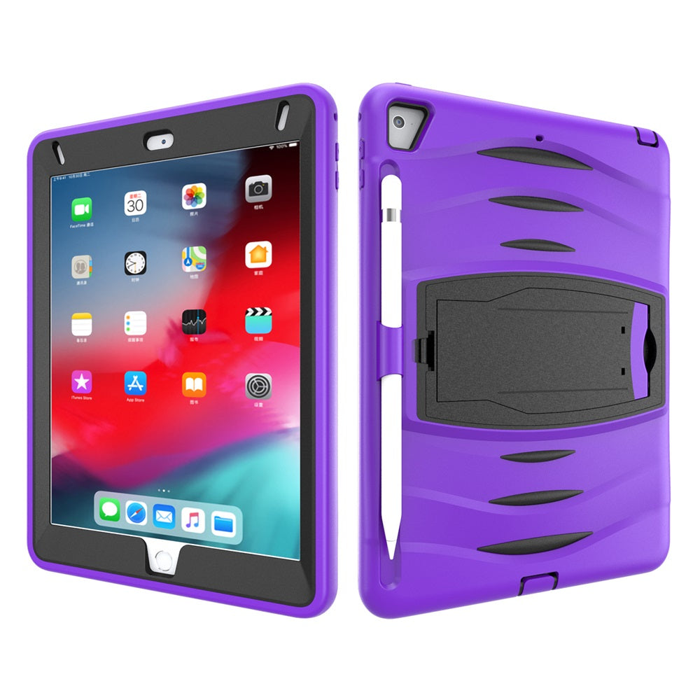Shock Wave Kickstand Case Anti-Fall Protection With Pencil Holder For 9.7inch iPad 5/iPad 6/iPad Air2/iPad Pro9.7-Purple